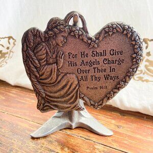 Vintage CARSON 1997 Hanging Pewter Angel Figurine Ornament Psalm 91:11 Y2K EUC